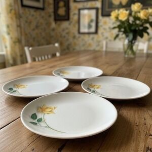Canonsburg Pottery Yellow Rose Bread Plates, Set of 4, Vintage Floral Dinnerware
